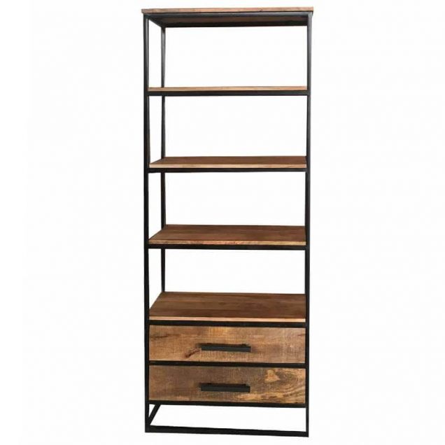 Dark Mango Wood Bookcase with 3 Drawers Scape Interiors West Ltd