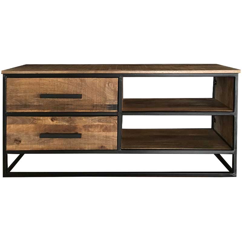 Industrial Style Light Mango Wood 2drawer TV Stand