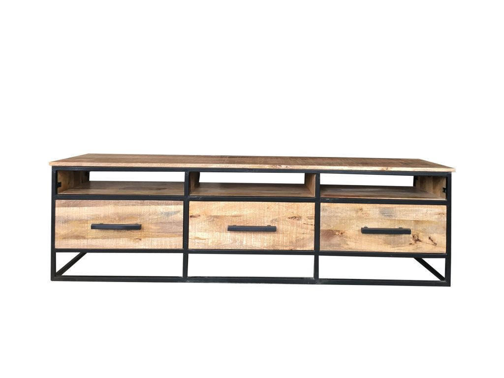Industrial Style Light Mango Wood 3-drawer TV Stand ...