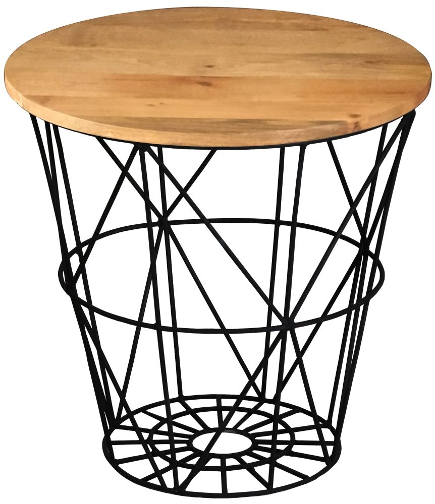 Industrial Style Light Mango Wood Particular Top Side Table With Metal Frame