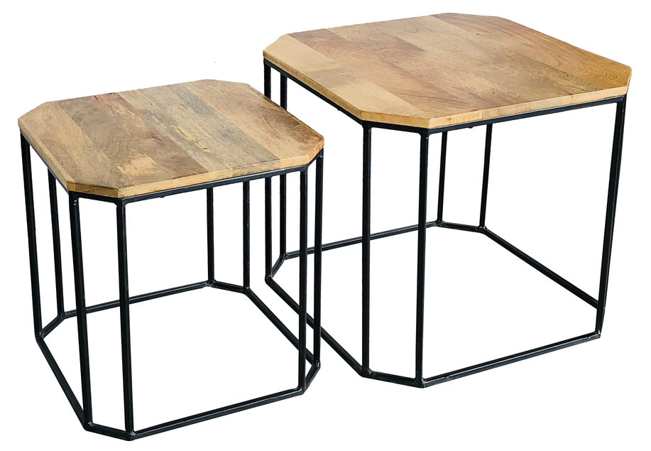Industrial Style Light Mango Wood Small And Large Side Tables Set Of 2 Pieces made from solid blocks of reclaimed mango wood. industrial style light mango wood small and large side tables set of 2