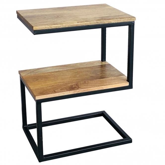 Industrial style light mango wood Sshape side table with metal frame