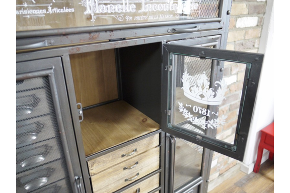 Industrial Style Multi Drawer Storage Cabinet With Glass Door And