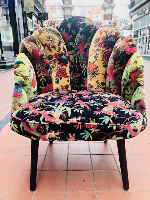 Unique colourful birds of paradise cotton velvet occasional wing chair