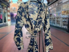 Handcrafted Navy Floral Kimono Robe – 100% Cotton