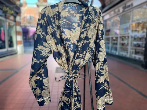 Handcrafted Navy Floral Kimono Robe – 100% Cotton