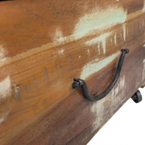 Acacia Wood Recycled Painted Coffee table Trunk on Wheels 3 Coffee Table Trunk