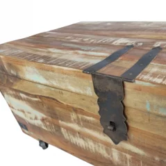 Acacia Wood Recycled Painted Coffee table Trunk on Wheels 4 Coffee Table Trunk