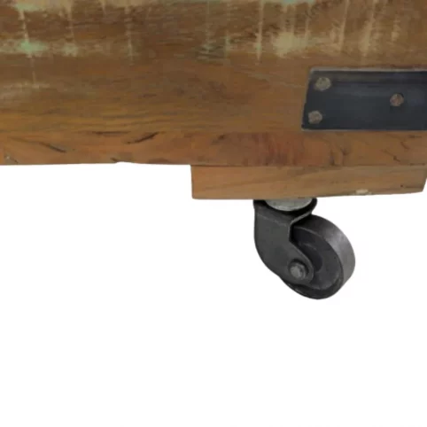 Acacia Wood Recycled Painted Coffee table Trunk on Wheels 5 Coffee Table Trunk Wheel