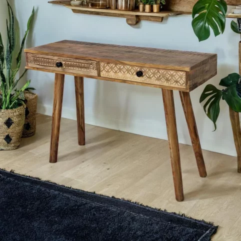 Acacia wood Console table, Dresser , Computer desk with hand carved drawers 2 Acacia wood Console table
