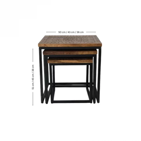 Acacia wood Square Set 3 Nesting tables Hand Carved 8 Acacia wood Square Tables Schematics