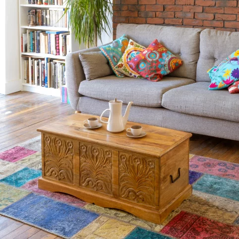 Acacia wood hand carved Chest Coffee Table 2 Chest Coffee Table
