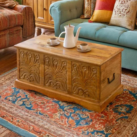 Acacia wood hand carved Chest Coffee Table 3 Chest Coffee Table