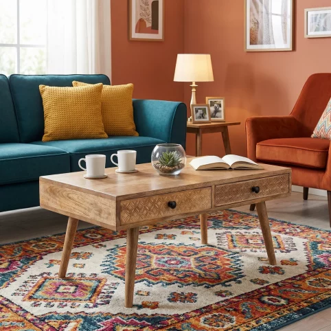 Mango Wood Coffee Table With Hand Carved drawers 1 Mango Wood Coffee Table