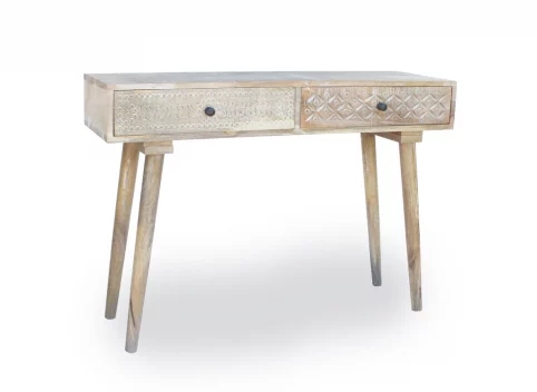 Mango Wood Console, Dresser, Computer Desk with Carved Drawers 3 Computer Desk
