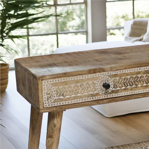 Mango Wood Console, Dresser, Computer Desk with Carved Drawers 4 Computer Desk