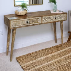 Mango Wood Console, Dresser, Computer Desk with Carved Drawers 5 Computer Desk