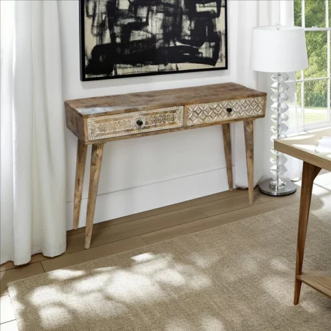 Mango Wood Console, Dresser, Computer Desk with Carved Drawers 6 Computer Desk