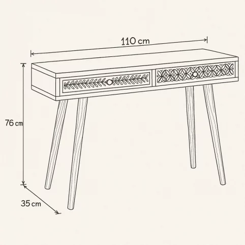 Mango Wood Console, Dresser, Computer Desk with Carved Drawers 7 Computer Desk Schematics