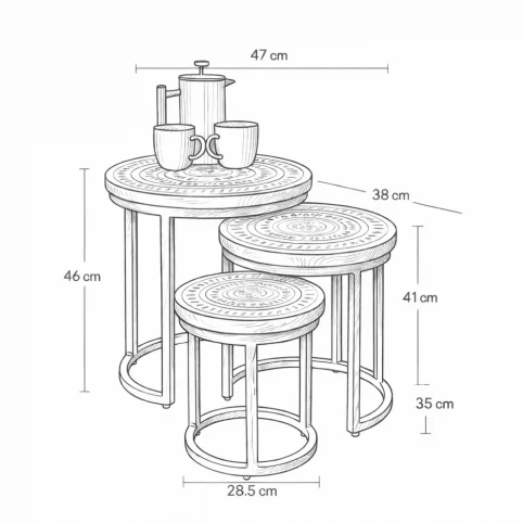 Mango Wood Hand Carved Set Of 3 Round Nesting Side Table's 5 Round Nesting Side Tables Schematics