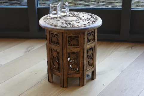 Mango wood Elephant Carved Octagonal Side Table 2 Mango Wood Side Table