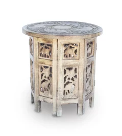 Mango wood Elephant Carved Octagonal Side Table 4 Mango Wood Side Table