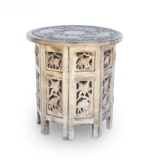 Mango wood Elephant Carved Octagonal Side Table 4 Mango Wood Side Table