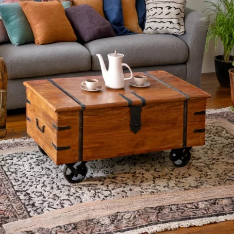 Acacia Wood Thakat Coffee Table Trunk On Wheels 5 Coffee Table Trunk
