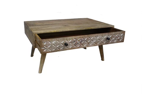Mango wood Coffee table with hand carved drawer 6 Mango Wood Coffee Table