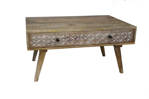 Mango wood Coffee table with hand carved drawer 7 Mango Wood Coffee Table