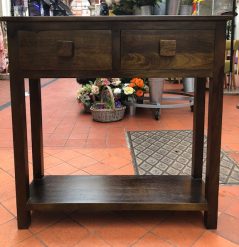 dark mango wood hallway table console table with 1 shelf and 2 drawers