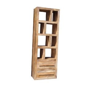 light mango wood bookcase with two drawers
