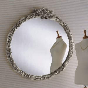 silver rose ornate round mirror