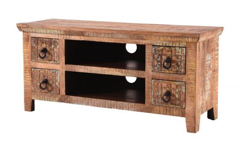Handcarved Indian Rustic Painted Wooden Furniture Range (Kerala range) 4 Drawers TV and Media Unit Handcarved Indian Rustic Painted Wooden Furniture Range (Kerala range) 4 Drawers TV and Media Unit
