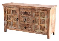 Handcarved Indian Rustic Painted Wooden Furniture Range (Kerala range) 3 Drawers and 2 Doors Sideboard