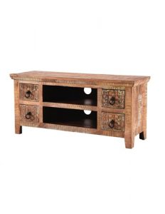 Handcarved Indian Rustic Painted Wooden Furniture Range (Kerala range) 4 Drawers TV and Media Unit