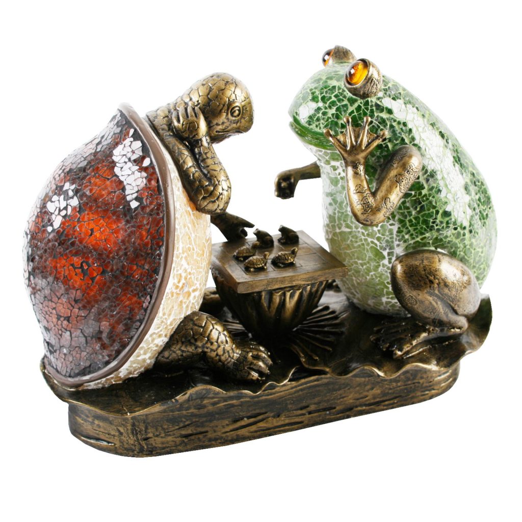 A Tale in Glass and Bronze: The Tortoise and Frog Lamp 8 unique frog and tortoise playing chess lamp