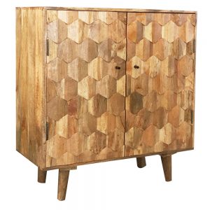 Unique hexagonal pattern light mango chest of 3 drawers with wooden legs