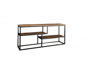 Industrial style light mango wood TV stand-media unit with metal frame