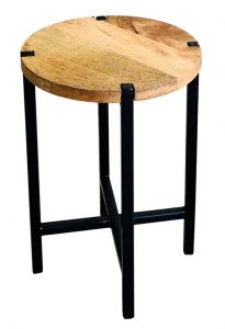 Large industrial style light mango wood plain round stool with metal frame