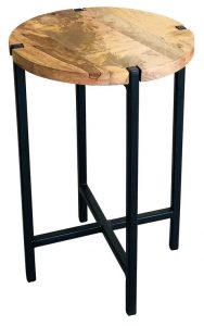 Small industrial style light mango wood plain round stool with metal frame