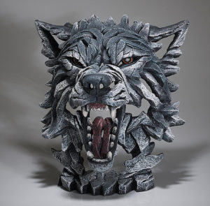 Hanpainted Wolf Bust Sculpture