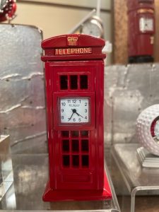British red telephone box miniature clock