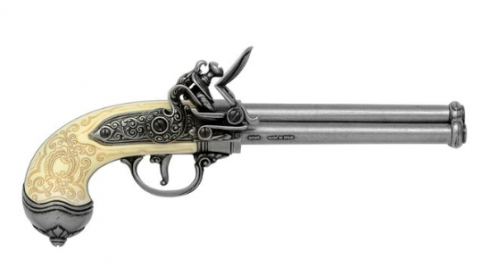 Denix Silver & Ivory color Three Barrel revolving replica Flintlock Pistol (1680)