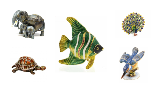 Enamel animal shaped trinket boxes