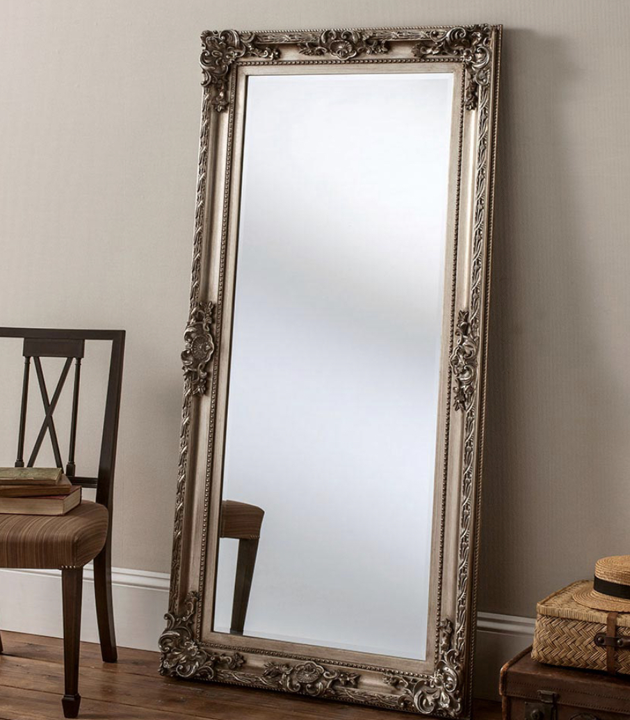 Large Dorset leaning bedroom mirror / handcarved ornate wooden frame