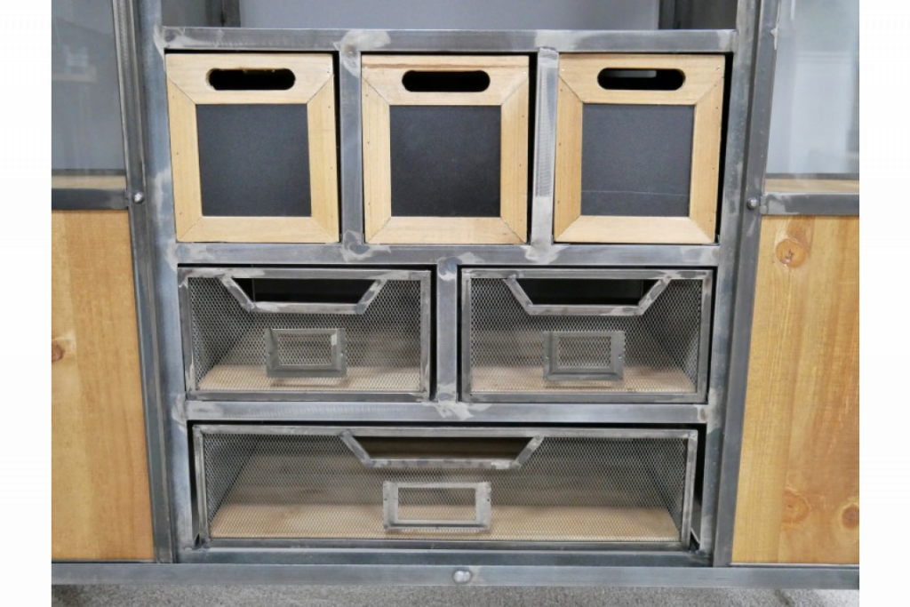 Industrial metal storage with wheels and sliding doors
