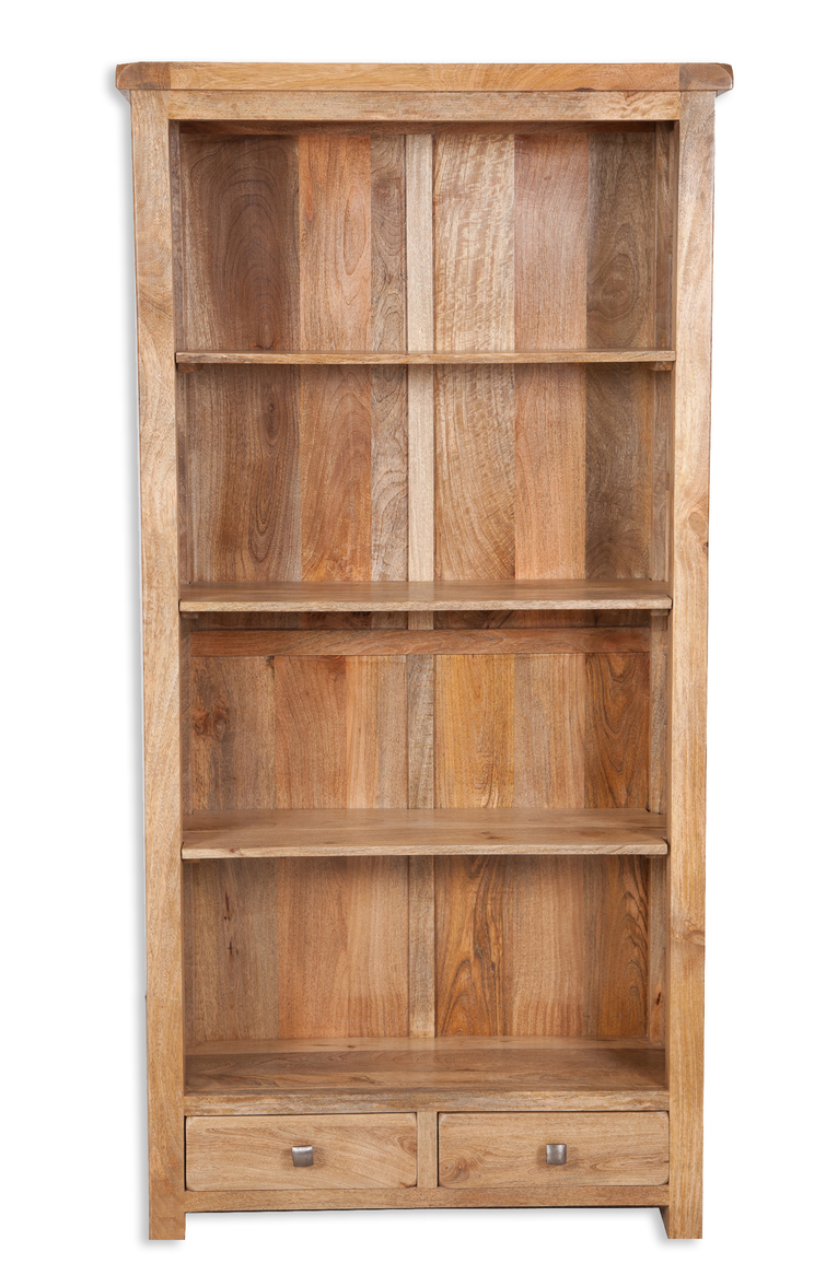 solid light mango wood 2 drawer 3 shelf large bookcase