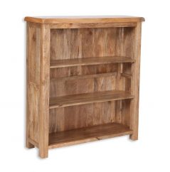 solid light mango wood 3 shelf bookcase side view