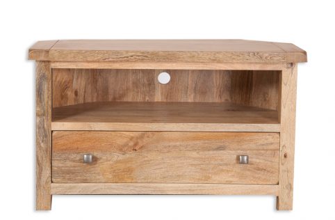 solid light mango wood corner tv unit